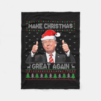 Funny Trump Make Christmas Great Again Ugly Sweate Fleece Blanket