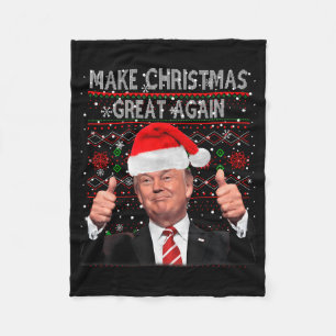 Funny Trump Make Christmas Great Again Ugly Sweate Fleece Blanket