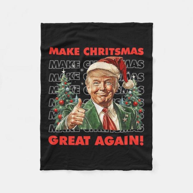 Funny Trump Make Christmas Great Again Ugly Sweate Fleece Blanket (Front)