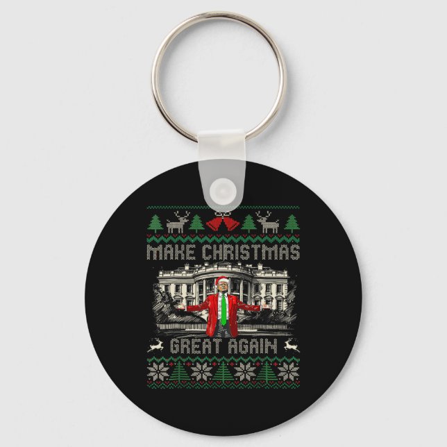 Funny Trump Make Christmas Great Again Ugly Sweate Key Ring (Front)