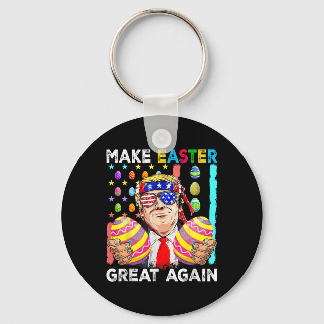 Funny Trump Make Easter Great Again Bunny Hunt Egg Key Ring (Front)