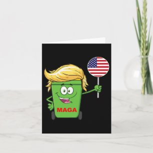 Funny Trump Mega Cartoon Garbage Can American Flag Card