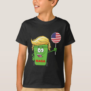 Funny Trump Mega Cartoon Garbage Can American Flag T-Shirt