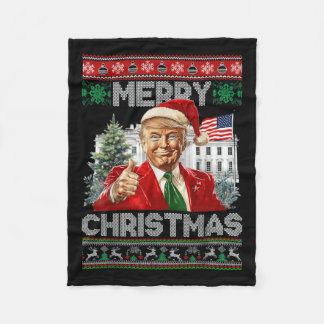 Funny Trump Merry Christmas Santa Family Xmas Ugly Fleece Blanket