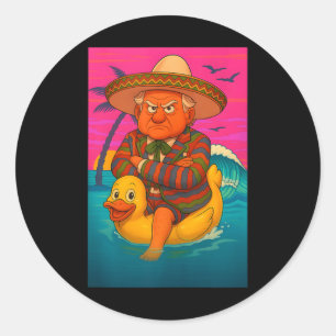 Funny Trump On Floating Yellow Duck Swim Ring In O Classic Round Sticker
