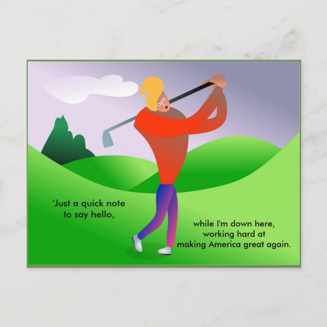 Funny Trump Playing Golf Political Postcard (Front)