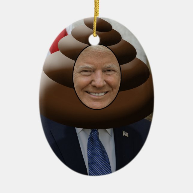 Funny Trump Poop Emoji Head Ceramic Tree Decoration (Front)