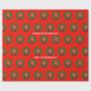 Funny Trump  Pucker and Wreath Christmas Wrapping Paper