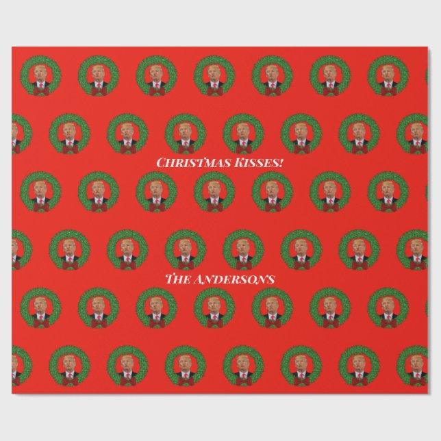 Funny Trump  Pucker and Wreath Christmas Wrapping Paper (Flat)