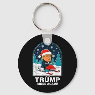 Funny Trump Rides Again Snowmobile Fun Winter Key Ring