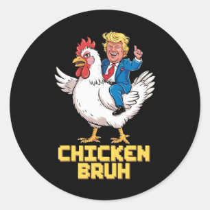 Funny Trump Riding Chicken Game Meme For Men Women Classic Round Sticker