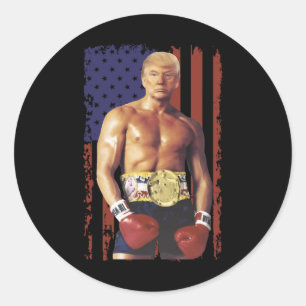 Funny Trump Rocky Boxing Meme Boxer Us Flag Patrio Classic Round Sticker