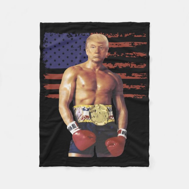 Funny Trump Rocky Boxing Meme Boxer Us Flag Patrio Fleece Blanket (Front)