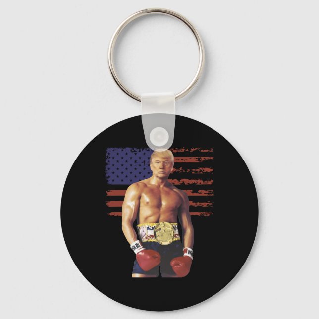 Funny Trump Rocky Boxing Meme Boxer Us Flag Patrio Key Ring (Front)