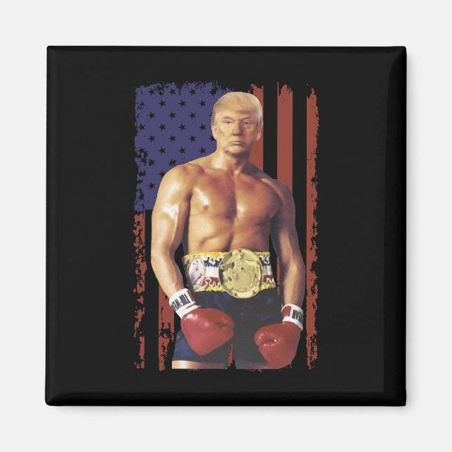 Funny Trump Rocky Boxing Meme Boxer Us Flag Patrio Magnet (Front)