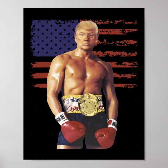 Funny Trump Rocky Boxing Meme Boxer Us Flag Patrio Poster (Front)