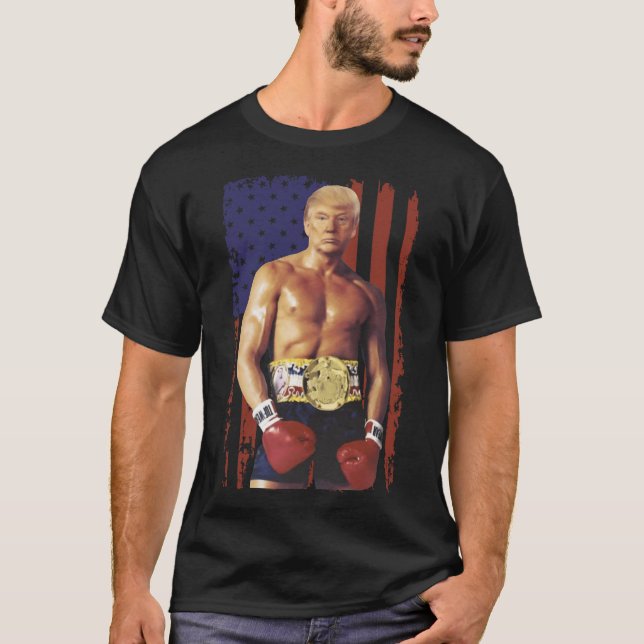 Funny Trump Rocky Boxing Meme Boxer Us Flag Patrio T-Shirt (Front)