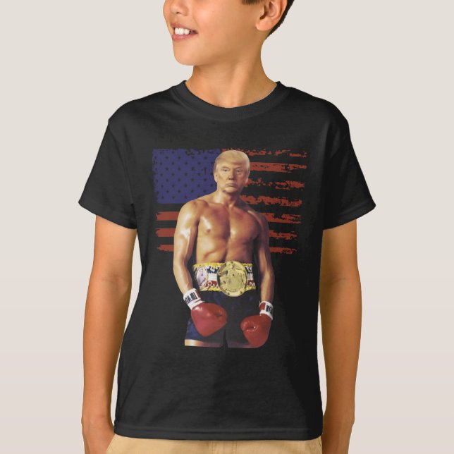 Funny Trump Rocky Boxing Meme Boxer Us Flag Patrio T-Shirt (Front)