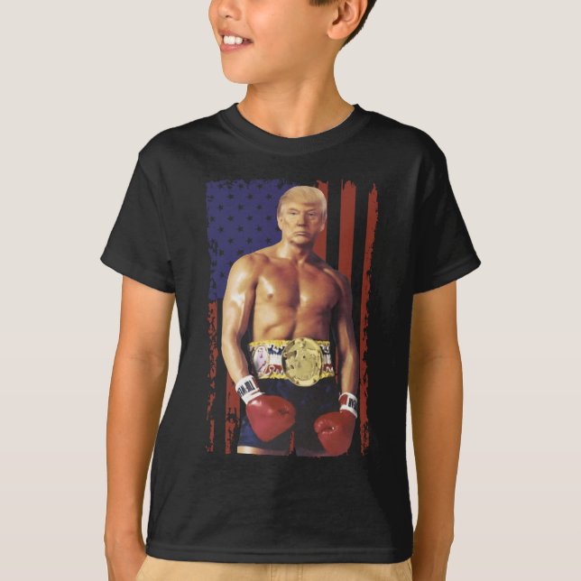 Funny Trump Rocky Boxing Meme Boxer Us Flag Patrio T-Shirt (Front)
