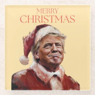 Funny Trump Santa Claus Christmas Card Glass Coaster