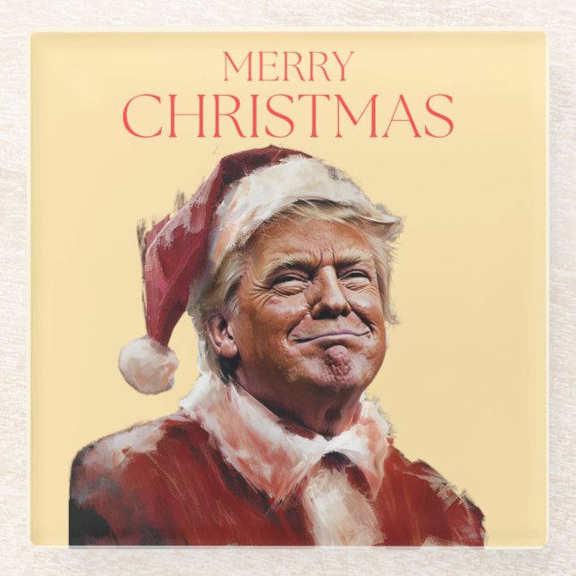 Funny Trump Santa Claus Christmas Card Glass Coaster (Front)