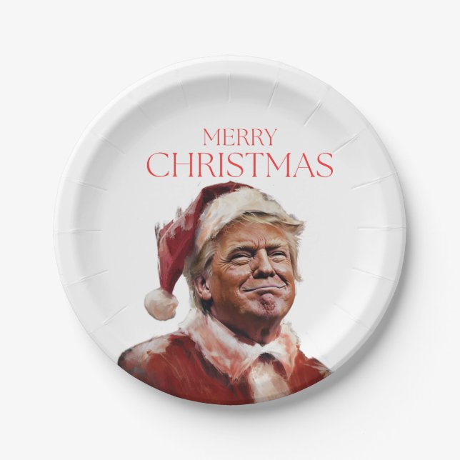 Funny Trump Santa Claus Christmas Card Paper Plate (Front)