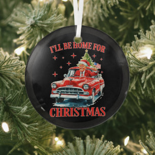 Funny Trump Santa Hat I'll Be Home for Christmas Glass Tree Decoration