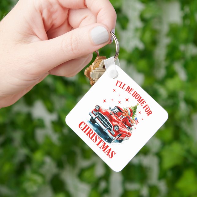 Funny Trump Santa Hat I'll Be Home for Christmas Key Ring (Hand)