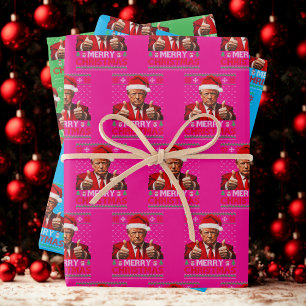 Funny Trump Santa Hat Merry Christmas Ugly Gift  Wrapping Paper Sheet