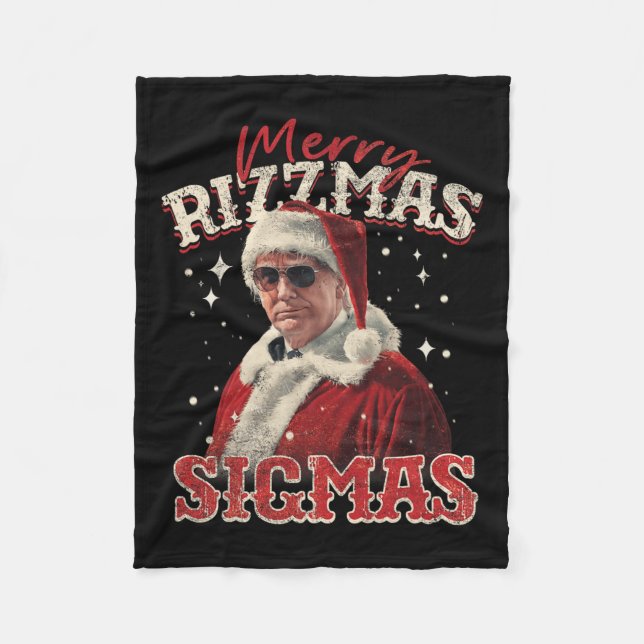 Funny Trump Santa Merry Rizzmas Sigmas Xmas Pajama Fleece Blanket (Front)