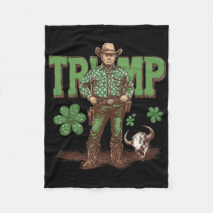 Funny Trump St Pattys Western Cowboy Trump Shamroc Fleece Blanket