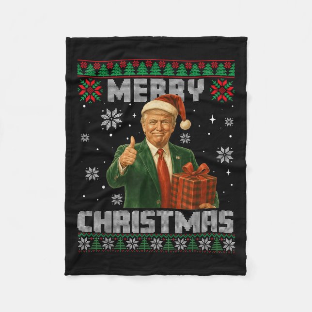 Funny Trump Ugly Xmas Sweater Make Christmas Great Fleece Blanket (Front)