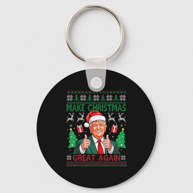 Funny Trump Ugly Xmas Sweater Make Christmas Great Key Ring (Front)