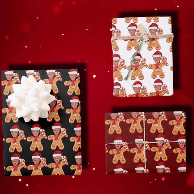 Funny Trump Xmas Custom Face Photo Gingerbread Wrapping Paper Sheet (Creator Uploaded)