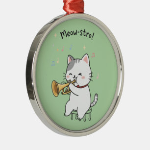 Funny Trumpet Cat – Cute Feline Jazz Metal Tree Decoration