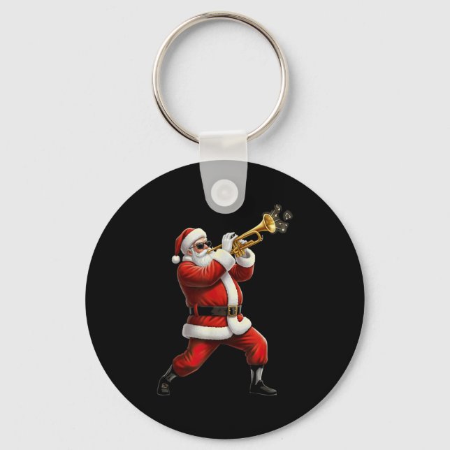 Funny Trumpet Santa Christmas Graphic Player Trump Key Ring (Front)