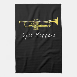 Funny Trumpet Spit Happens Band Player Tea Towel