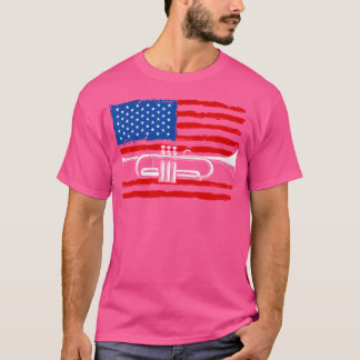 Funny Trumpet Usa Flag Marching Band Trumpet Playe T-Shirt