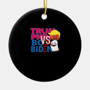 Funny Trumpkin Vs Boo Biden Halloween Design Class Ceramic Tree Decoration