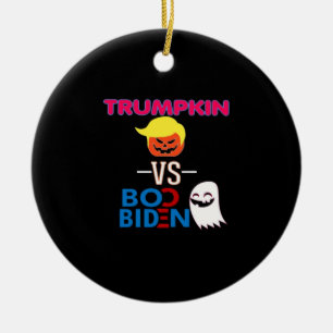 Funny Trumpkin Vs Boo Biden Halloween Design Class Ceramic Tree Decoration