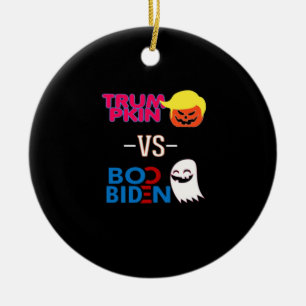 Funny Trumpkin Vs Boo Biden Halloween Design Class Ceramic Tree Decoration