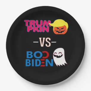 Funny Trumpkin Vs Boo Biden Halloween Design Class Paper Plate