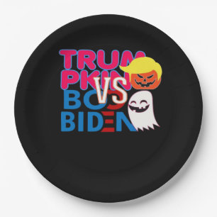 Funny Trumpkin Vs Boo Biden Halloween Design Class Paper Plate