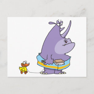 funny tub tubby time rhino cartoon postcard