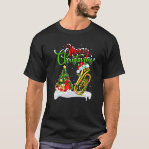 Funny Tuba Music Lover Xmas Lighting Santa Tuba Ch T-Shirt