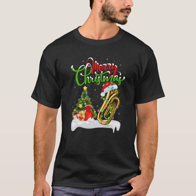 Funny Tuba Music Lover Xmas Lighting Santa Tuba Ch T-Shirt (Front)