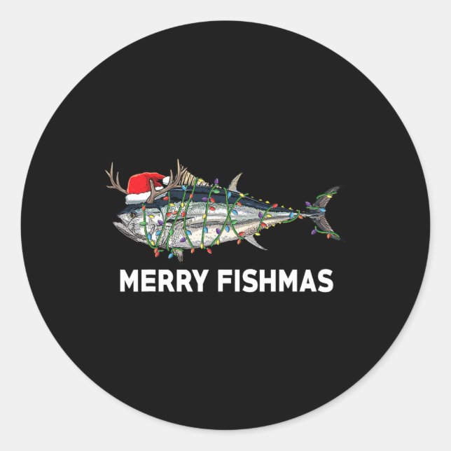 Funny Tuna Fish Christmas Santa Claus Xmas Fisherm Classic Round Sticker (Front)