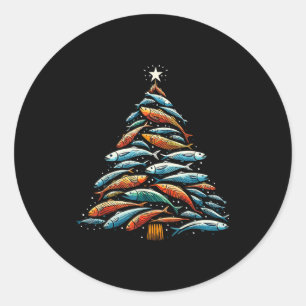 Funny Tuna Fish Christmas Tree Santa Claus Xmas Fi Classic Round Sticker