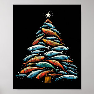 Funny Tuna Fish Christmas Tree Santa Claus Xmas Fi Poster