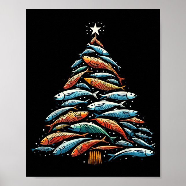 Funny Tuna Fish Christmas Tree Santa Claus Xmas Fi Poster (Front)
